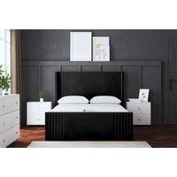 DS Living Elara Winged Panel Divan Bed Black with Headboard King, Black