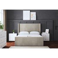 DS Living Elara Winged Panel Ottoman Bed Beige with Headboard Double, Cream