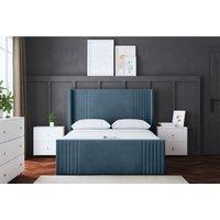 DS Living Elara Winged Panel Ottoman Bed Metallic Blue with Headboard Double, Blue