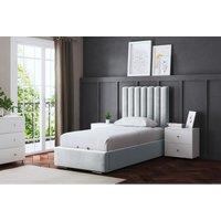 DS Living Evangeline Panel Divan Bed Silver with Headboard Single, Silver