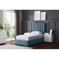 DS Living Evangeline Panel Divan Bed Metallic Blue with Headboard Single, Blue