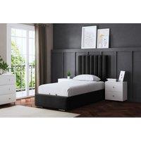 DS Living Evangeline Panel Divan Bed Black with Headboard Single, Black