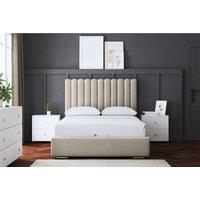 DS Living Evangeline Ottoman Panel Bed Beige with Headboard King, Cream