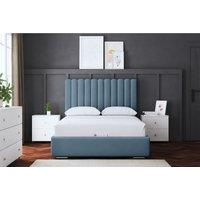 DS Living Evangeline Ottoman Panel Bed Metallic Blue with Headboard King, Blue
