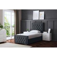 DS Living Allegra Upholstered Divan Bed Steel with Headboard Single, Grey