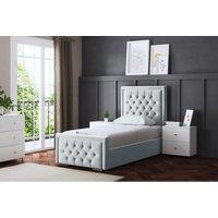 DS Living Allegra Upholstered Divan Bed Silver with Headboard Small Single, Silver