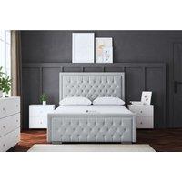 DS Living Allegra Upholstered Divan Bed Silver with Headboard Super King, Silver