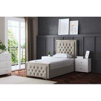 DS Living Allegra Upholstered Divan Bed Beige with Headboard Single, Cream