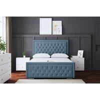 DS Living Allegra Upholstered Divan Bed Metallic Blue with Headboard Super King, Blue
