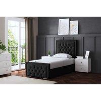 DS Living Allegra Upholstered Divan Bed Black with Headboard Small Single, Black