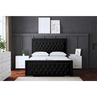 DS Living Allegra Upholstered Divan Bed Black with Headboard Super King, Black