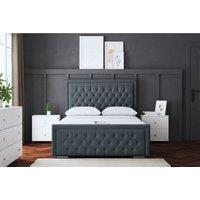 DS Living Allegra Upholstered Ottoman Bed Steel with Headboard King, Grey
