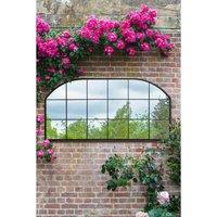 Mirroroutlet Arcus - Black Metal Framed Window Arched Garden Wall Or Fence Mirror 69'' x 33'' (174cm x 85cm), Black