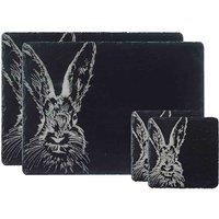 Selbrae House Slate Coaster & Place Mat Set - Hare, Black