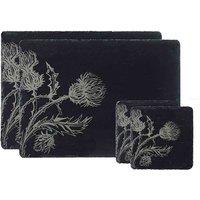 Selbrae House Slate Place Mat & Coaster Set - Thistle Trio, Black