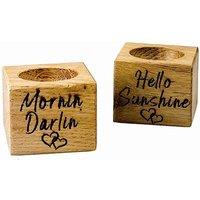 Selbrae House Set Of 2 Oak Egg Cups - Hello Mornin, Brown