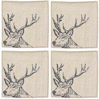 Selbrae House Set Of 4 Cotton Linen Napkins 40 X 40Cm - Stag, White