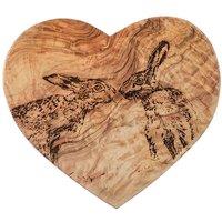 Selbrae House Olive Wood Heart Shaped Serving Board 21 X 19Cm - Kissing Hares, Brown
