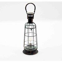 Minster Stylish Living 46cm Battery & Bulb Metal Garden Lantern, Silver