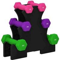 Sportnow Hex Dumbbells Set With Dumbbell Rack 2 X 1Kg 2 X 2Kg 2 X 3Kg, Pink