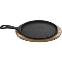 Tramontina Cast Iron Oval Sizzler Plate With Wooden Base 38.2 X 19.5 Cm, Black