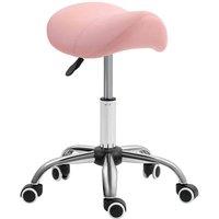 HOMCOM Pu Leather Saddle Stool W/ Moulded Padded Seat Adjustable Height Pink, Pink