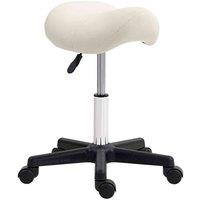 HOMCOM Saddle Stool Adjustable Rolling Salon Chair For Massage Spa Beauty White, White