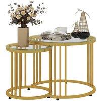 HOMCOM 2 Pieces Round Nesting Coffee Tables With Tempered Glass Top Gold Tone, Gold
