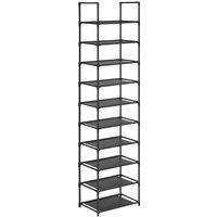 Songmics 10-tier Shoe Rack With Metal Frame And Non-woven Fabric Shelves - Black, Black