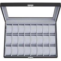 Songmics Watch Box With 24 Slots And Glass Lid - Black, Black