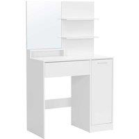 SONGMICS Vasagle Vanity Table With Mirror 1 Drawer 2 Shelves - White, White