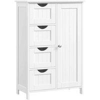 Vasagle Bathroom Floor Storage Cabinet With 4 Drawers And Single Door - White, White