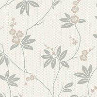 Belgravia Decor Amelie Blossom Textured Wallpaper 10m x 53cm White / Beige, White