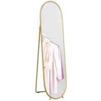 HOMCOM Oval Full Length Mirror With Metal Frame Hanging Or Leaning Gold Tone, Gold