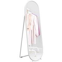 HOMCOM Oval Full Length Mirror With Metal Frame Hanging Or Leaning White, White