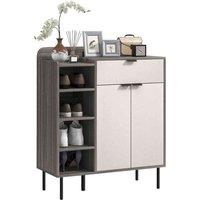 HOMCOM Hallway Shoe Cabinet With 3 Adjustable Shelves Graphite Wood Effect