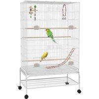 PawHut Bird Cage With Stand Wheels Toys For Budgies Finches White, White
