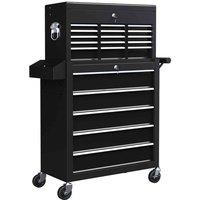 HOMCOM Rolling Tool Chest Lockable Roller Cabinet - Black, Black