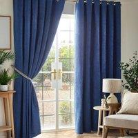 Luxury Living Chenille Blackout 90inch X 90inch Blue ring Top Curtains , Blue