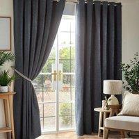 Luxury Living Chenille Blackout 46inch X 90inch Charcoal ring Top Curtains , Grey
