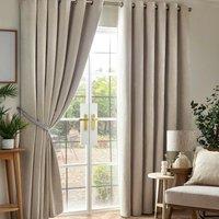 Luxury Living Chenille Blackout 46inch X 54inch Cream ring Top Curtains , Cream