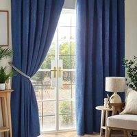 Luxury Living Chenille Blackout 46inch X 54inch Blue taped Top Curtains , Blue