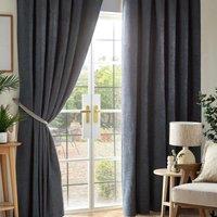 Luxury Living Chenille Blackout 46inch X 54inch Charcoal taped Top Curtains , Grey