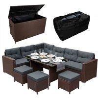 Jardi Rattan Corner Set & Cushion Storage Box - Brown, Brown