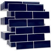 Walplus 3D Tile Stickers Peel And Stick Backsplash Splashback Decals Tile Transfer For Kitchen Bathroom Living Room Stick On Tile Waterproof - Deep Blue - 6 Pieces 30.5Cm 12inch , Blue