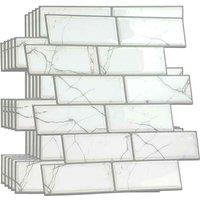 Walplus 3D Tile Stickers Peel And Stick Backsplash Splashback Decals Tile Transfer For Kitchen Bathroom Living Room Stick On Tile Waterproof - White Marble Eclectic - 12 Pieces 30.5 l X15.4 w X0.1 d Cm, White