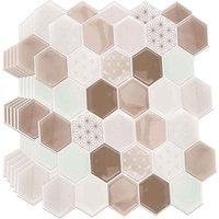 Walplus 3D Tile Stickers Peel And Stick Backsplash Splashback Decals Tile Transfer For Kitchen Bathroom Living Room Stick On Tile Waterproof - Honey Hexa Brown - 12 Pieces 30.5 l X15.4 w X0.1 d Cm, Brown