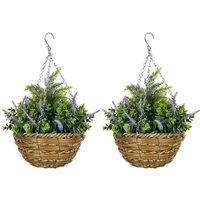 Outsunny 2 Pcs Artificial Lisianthus Flower Hanging Planter Basket Purple, Purple