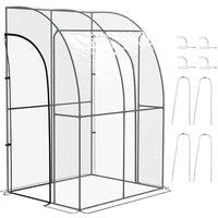 Outsunny 143X118X212Cm Walk in Lean To Wall Tunnel Plastic Greenhouse With Doors, Clear