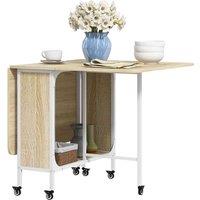 HOMCOM Mobile Drop Leaf Dining Table On Wheels With Storage Shelf Natural, Brown